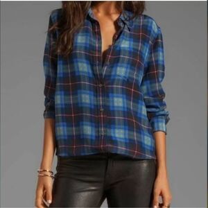 Equipment Femme Reese Plaid Silk Button Down Shirt Size XS